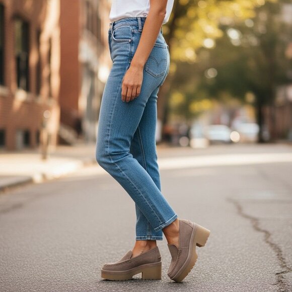 Marc Fisher Mllina Taupe Suede Platform Loafers Size 6.5 Womens Block Heel - Picture 1 of 15